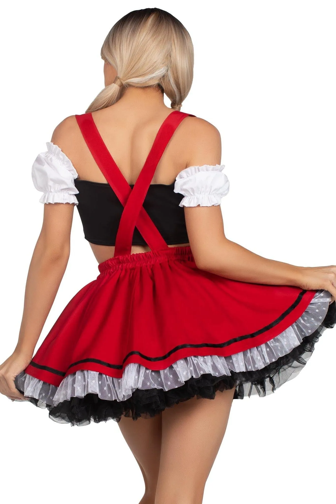 2 Piece Beerfest Babe Lace Trim Crop Top. Suspender Skirt Costume Set