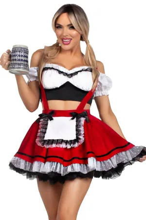 2 Piece Beerfest Babe Lace Trim Crop Top. Suspender Skirt Costume Set