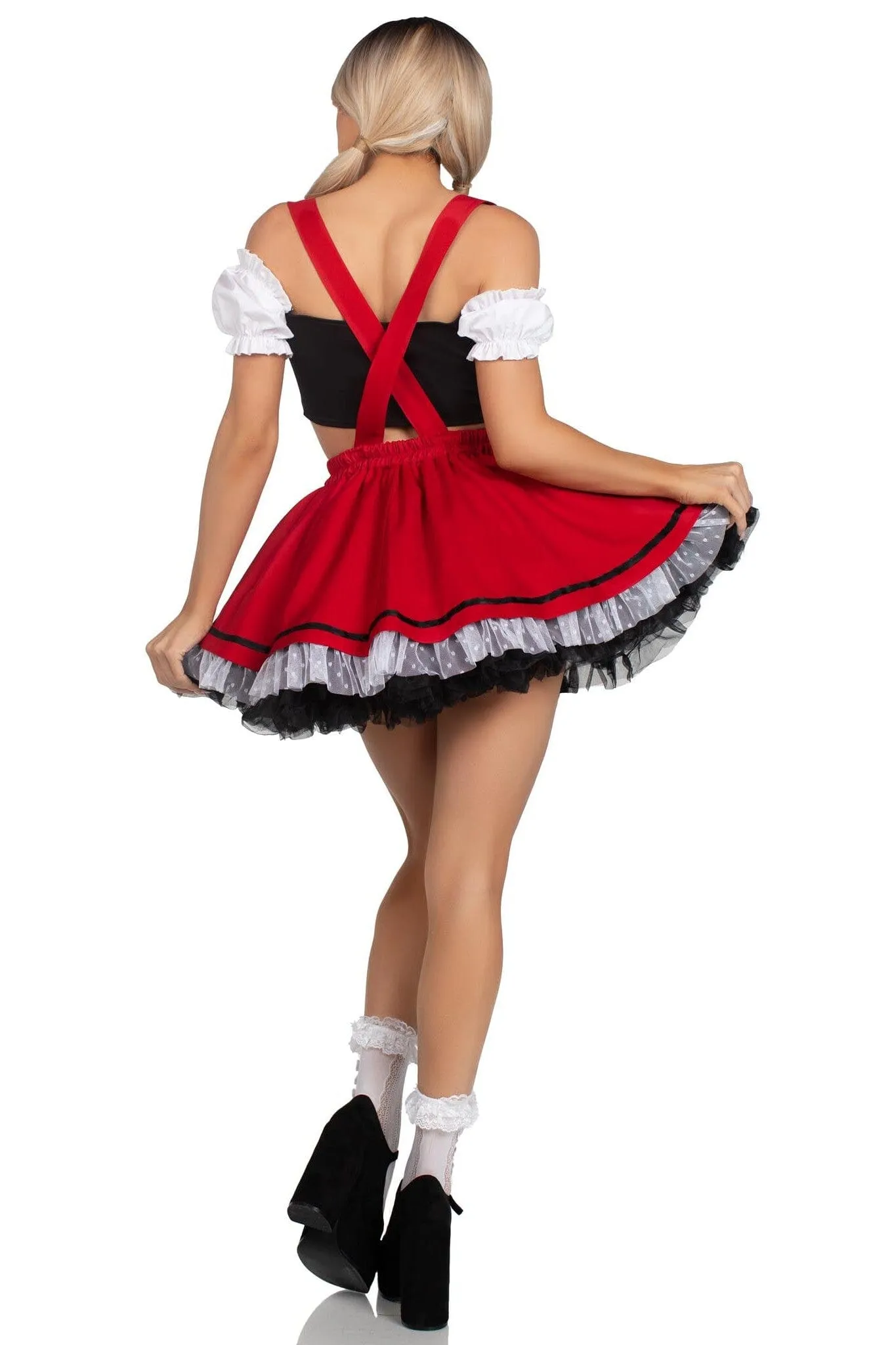 2 Piece Beerfest Babe Lace Trim Crop Top. Suspender Skirt Costume Set