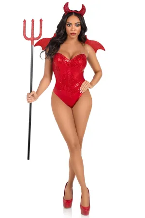 2 Piece Devil Kit. Includes Rhinestone Devil Wings And Horn Headband