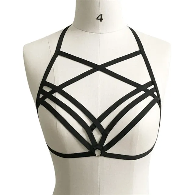 2019 Sexy Goth Lingerie Women Hollow Out Elastic Bandage Cage Strappy Halter Cupless Bra Bustier Crop Tops New Arriva