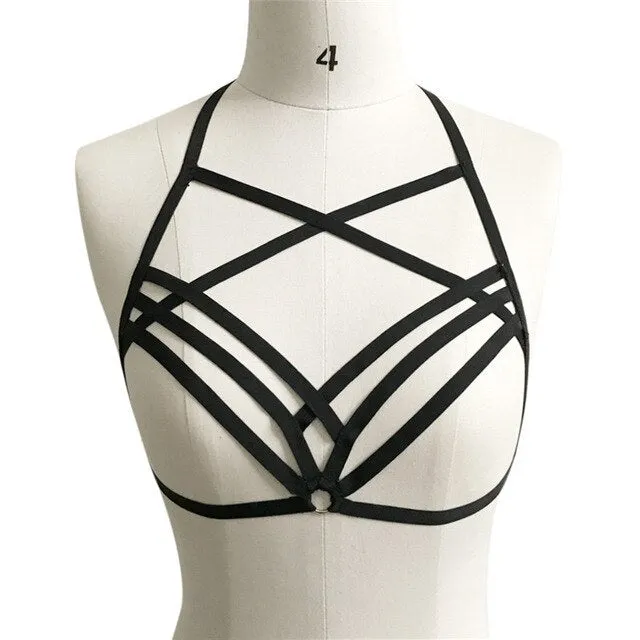 2019 Sexy Goth Lingerie Women Hollow Out Elastic Bandage Cage Strappy Halter Cupless Bra Bustier Crop Tops New Arriva