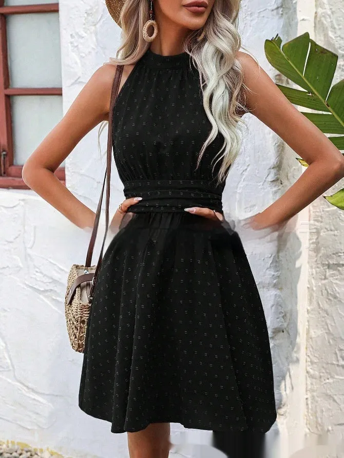 Belt Sleeveless Split Mid-length Dress