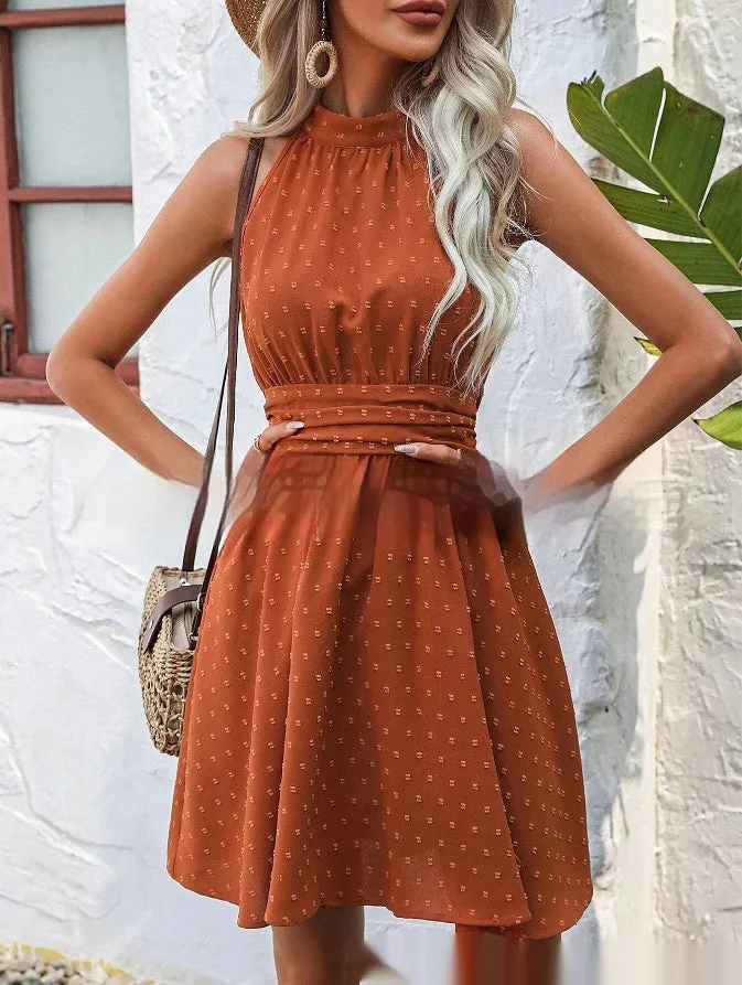Belt Sleeveless Split Mid-length Dress