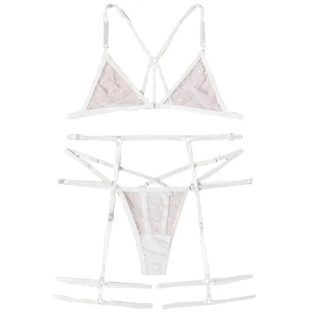Black Harness Polka Dot Garter Sexy Women Transparent Lingerie Set 2019 Summer See Through Ladies Bra And Underwear Set 30NOV6