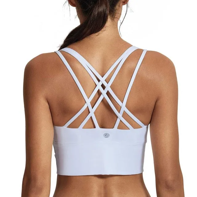 CRZ YOGA Women's Wirefree Strappy Back Removable Cups Longline Sports Bra