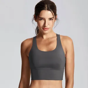 CRZ YOGA Women's Wirefree Strappy Back Removable Cups Longline Sports Bra