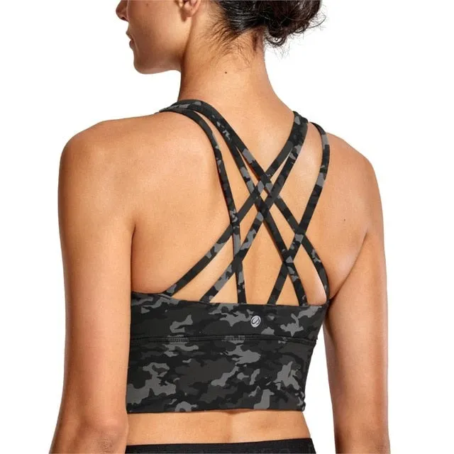CRZ YOGA Women's Wirefree Strappy Back Removable Cups Longline Sports Bra