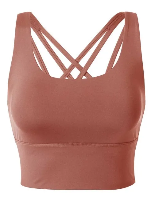 CRZ YOGA Women's Wirefree Strappy Back Removable Cups Longline Sports Bra