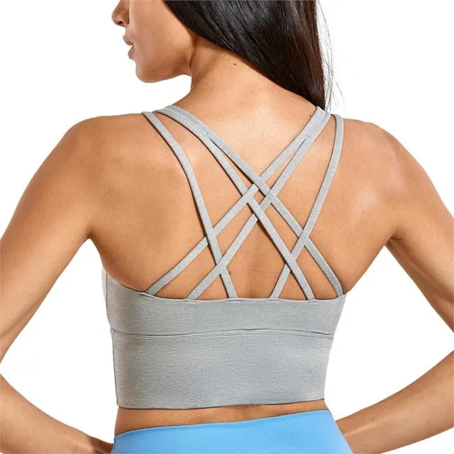 CRZ YOGA Women's Wirefree Strappy Back Removable Cups Longline Sports Bra