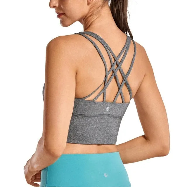 CRZ YOGA Women's Wirefree Strappy Back Removable Cups Longline Sports Bra