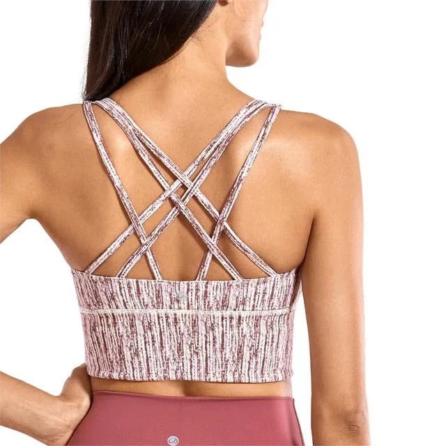 CRZ YOGA Women's Wirefree Strappy Back Removable Cups Longline Sports Bra