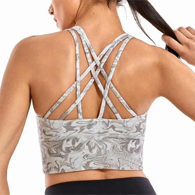 CRZ YOGA Women's Wirefree Strappy Back Removable Cups Longline Sports Bra