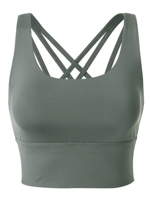 CRZ YOGA Women's Wirefree Strappy Back Removable Cups Longline Sports Bra
