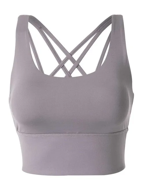 CRZ YOGA Women's Wirefree Strappy Back Removable Cups Longline Sports Bra