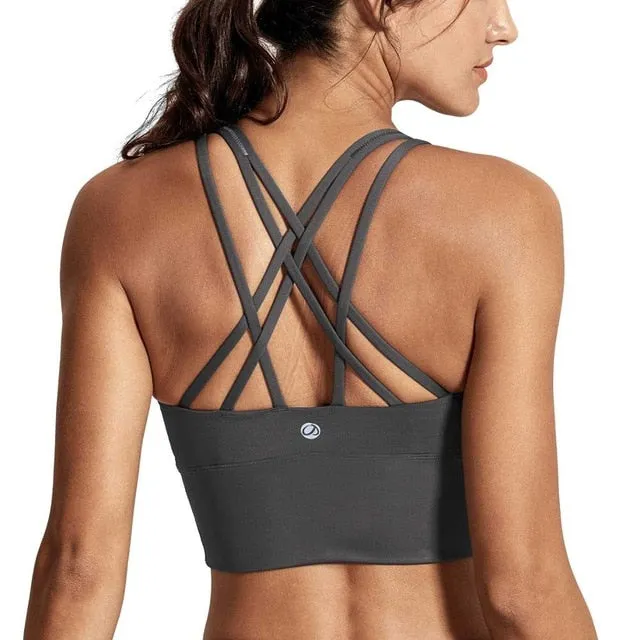 CRZ YOGA Women's Wirefree Strappy Back Removable Cups Longline Sports Bra