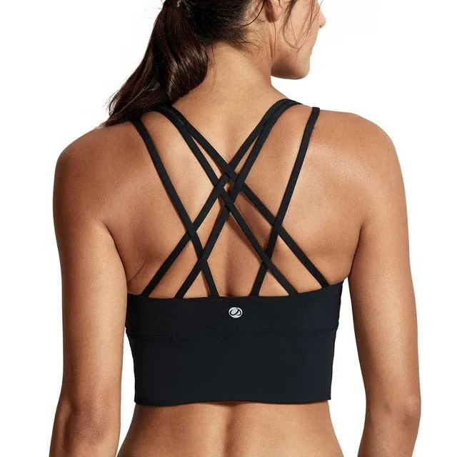 CRZ YOGA Women's Wirefree Strappy Back Removable Cups Longline Sports Bra