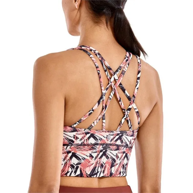 CRZ YOGA Women's Wirefree Strappy Back Removable Cups Longline Sports Bra