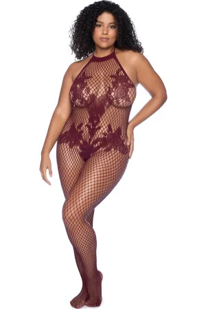 Halter And Crotchless Floral Bodystocking
