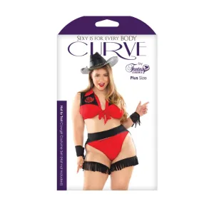 Hot to Trot Cowgirl Costume Set; Cowgirl; Tie Top. Fringe Chaps. and Panty