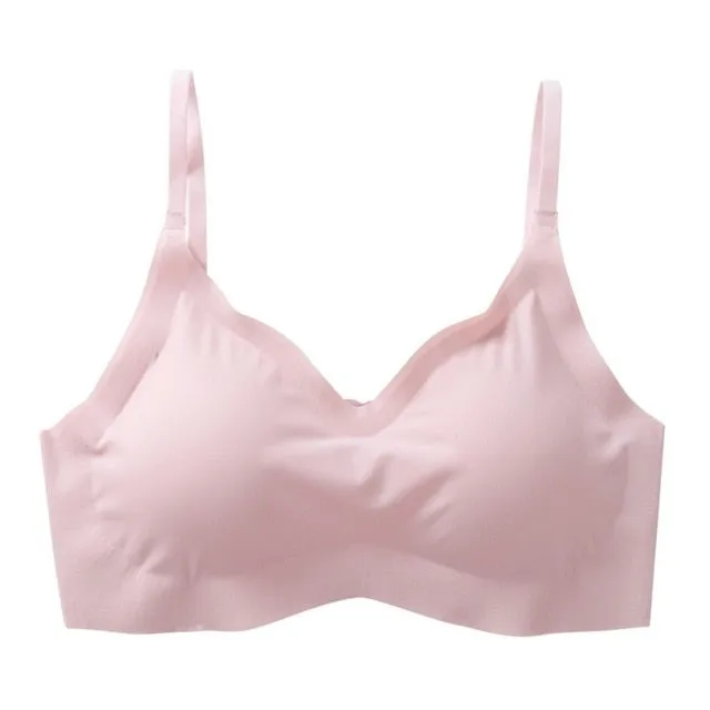One Piece Seamless Wirefree Push Up Bras For Women Unltra-thin Bralette Solid Color Ladies Underwear Sexy Breathable Bras QHAG