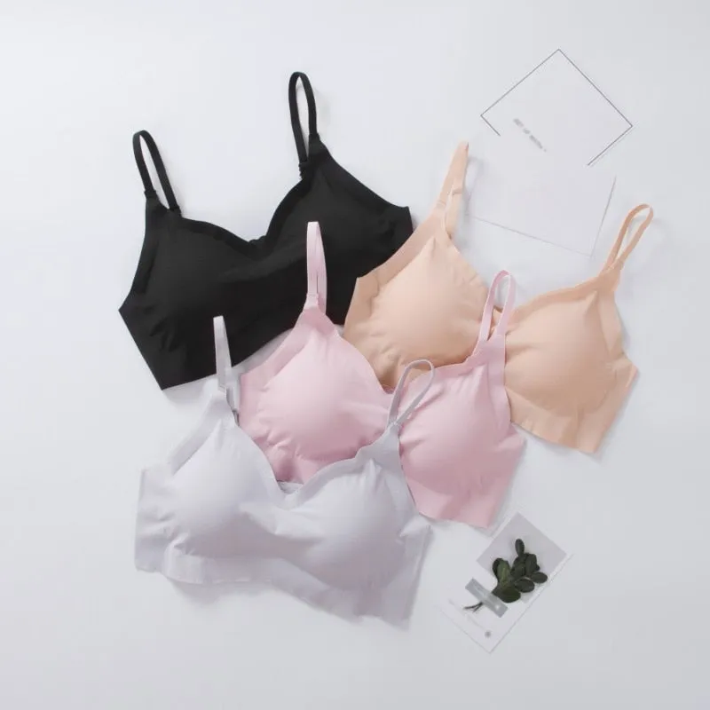 One Piece Seamless Wirefree Push Up Bras For Women Unltra-thin Bralette Solid Color Ladies Underwear Sexy Breathable Bras QHAG