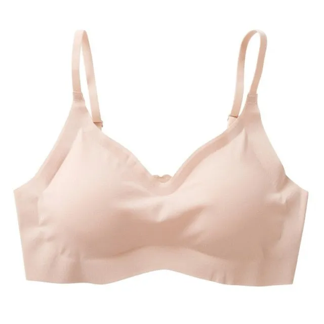One Piece Seamless Wirefree Push Up Bras For Women Unltra-thin Bralette Solid Color Ladies Underwear Sexy Breathable Bras QHAG