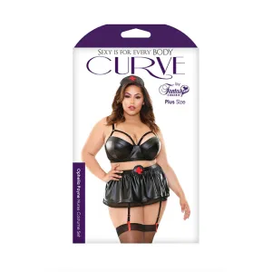 OPHELIA PAYNE NURSE COSTUME SET; WETLOOK LONGLINE BRA. SKIRT & PANTY L/XL BLACK