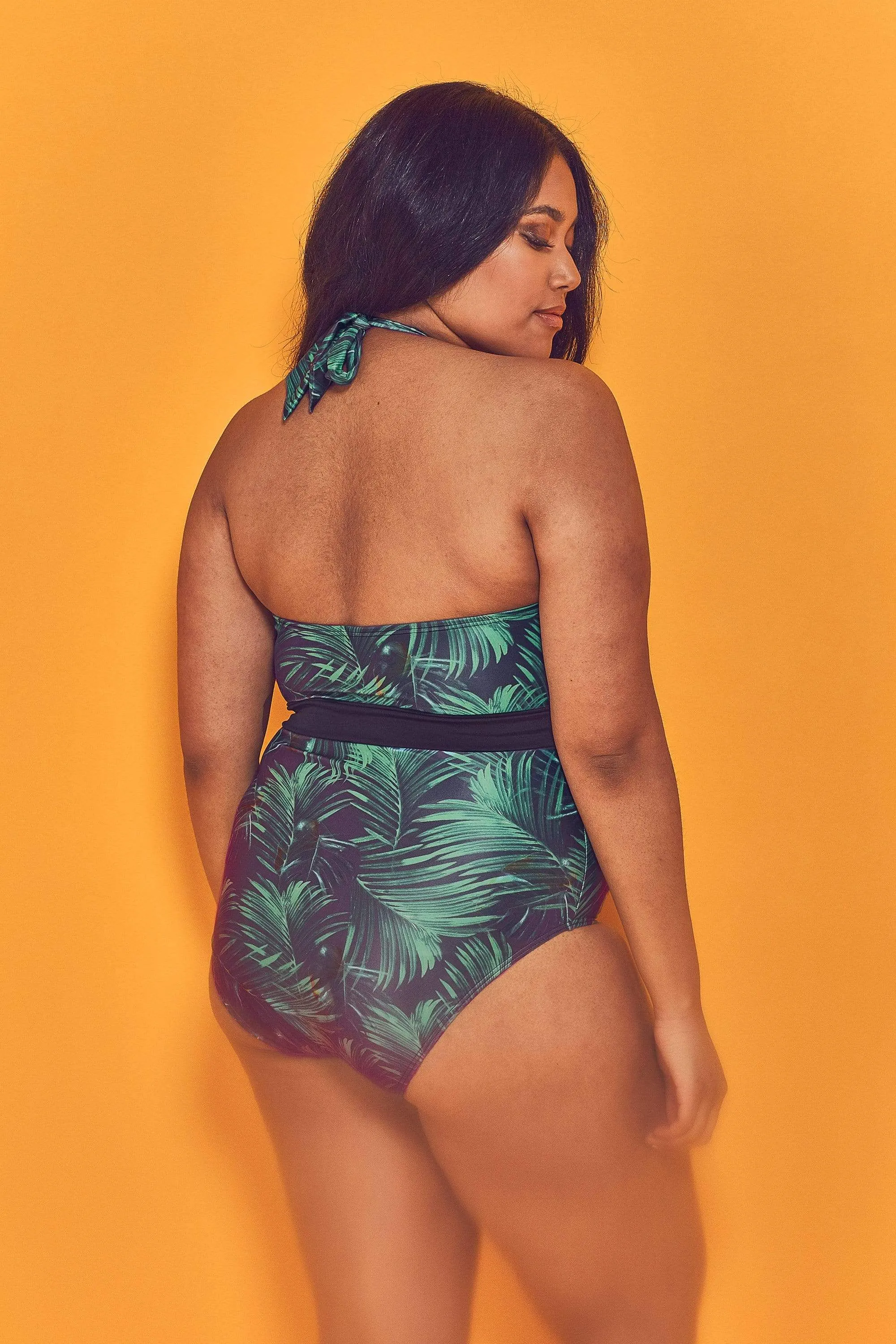 Palm Plunge Belted Swimsuit Curve