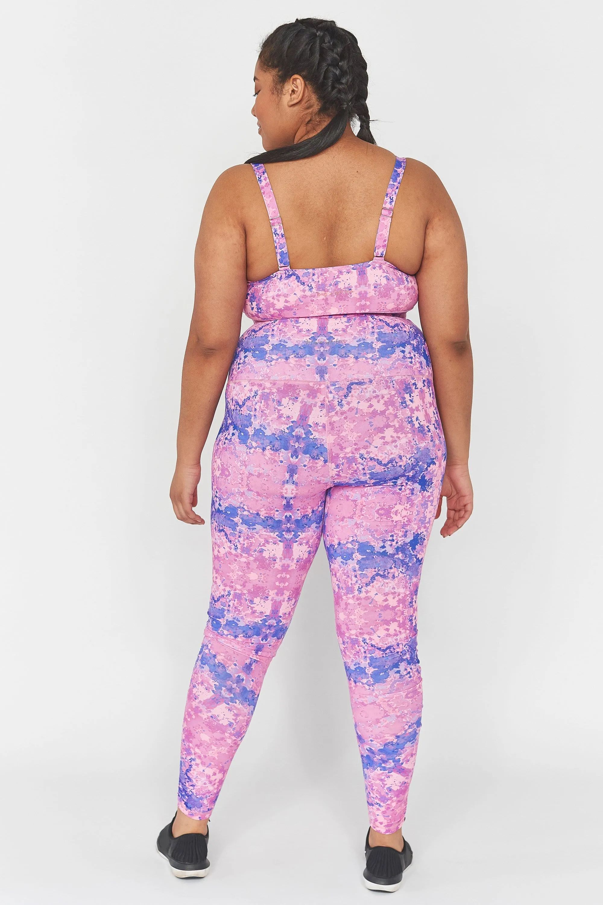 Pink Marble Twist Front Curve Sports Bra