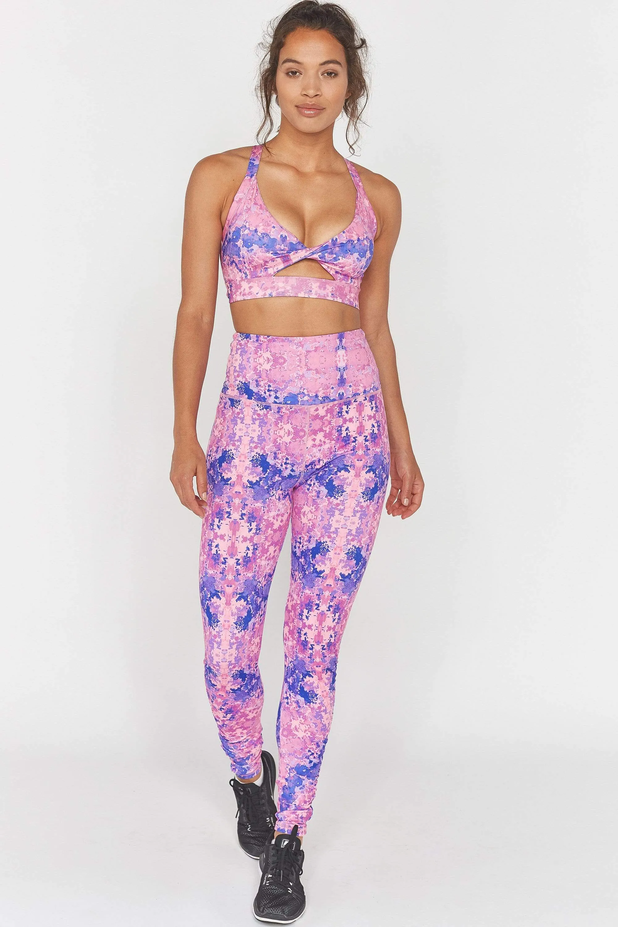 Pink Marble Twist Front Sports Bra