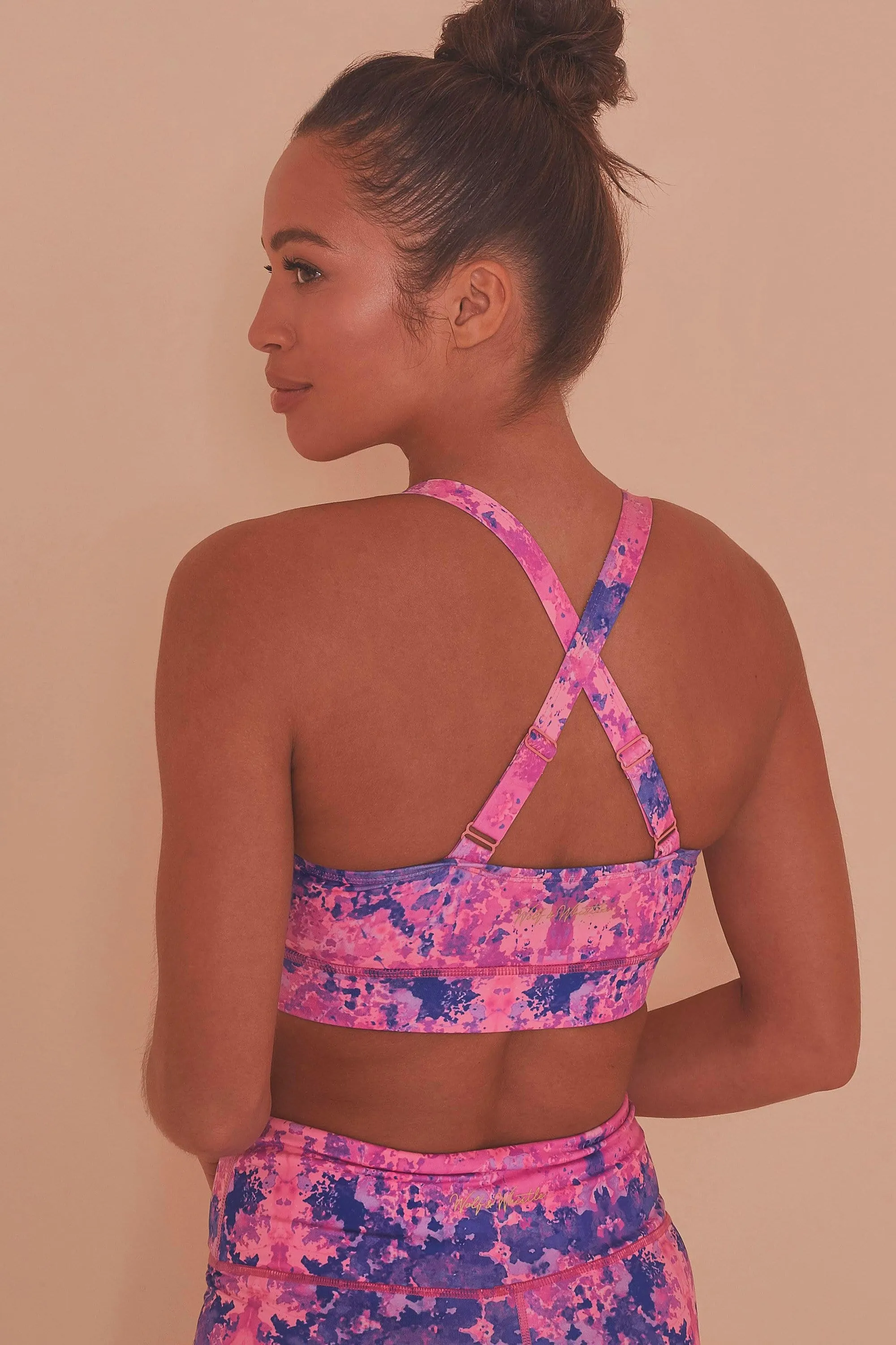 Pink Marble Twist Front Sports Bra