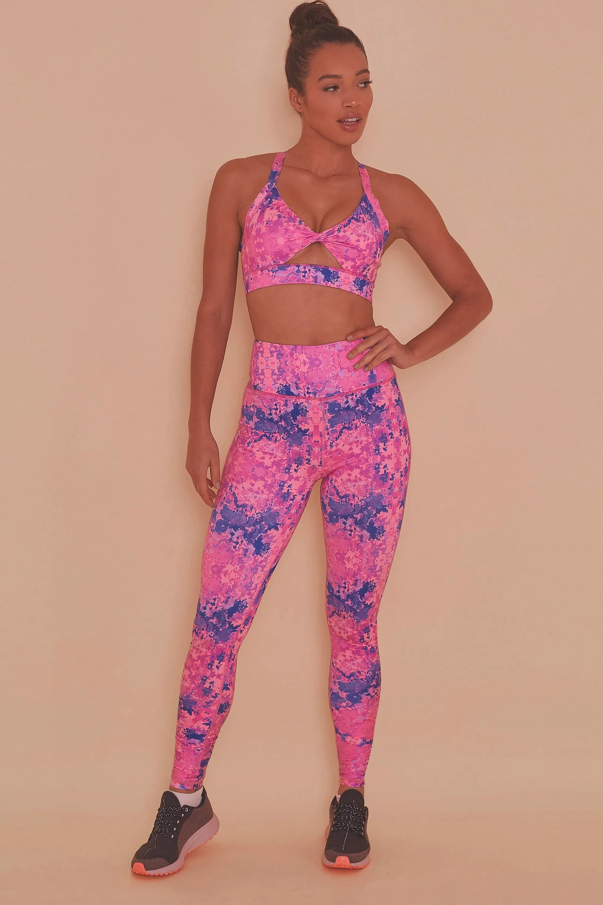 Pink Marble Twist Front Sports Bra