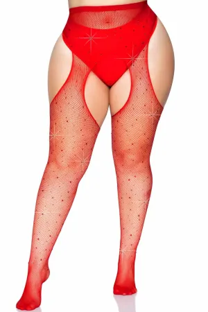 Rhinestone Fishnet Suspender Pantyhose