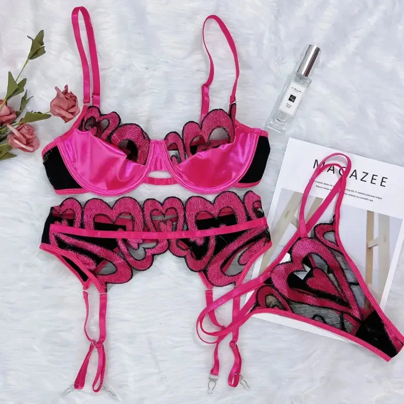 Rose Red Heart Lingerie Set