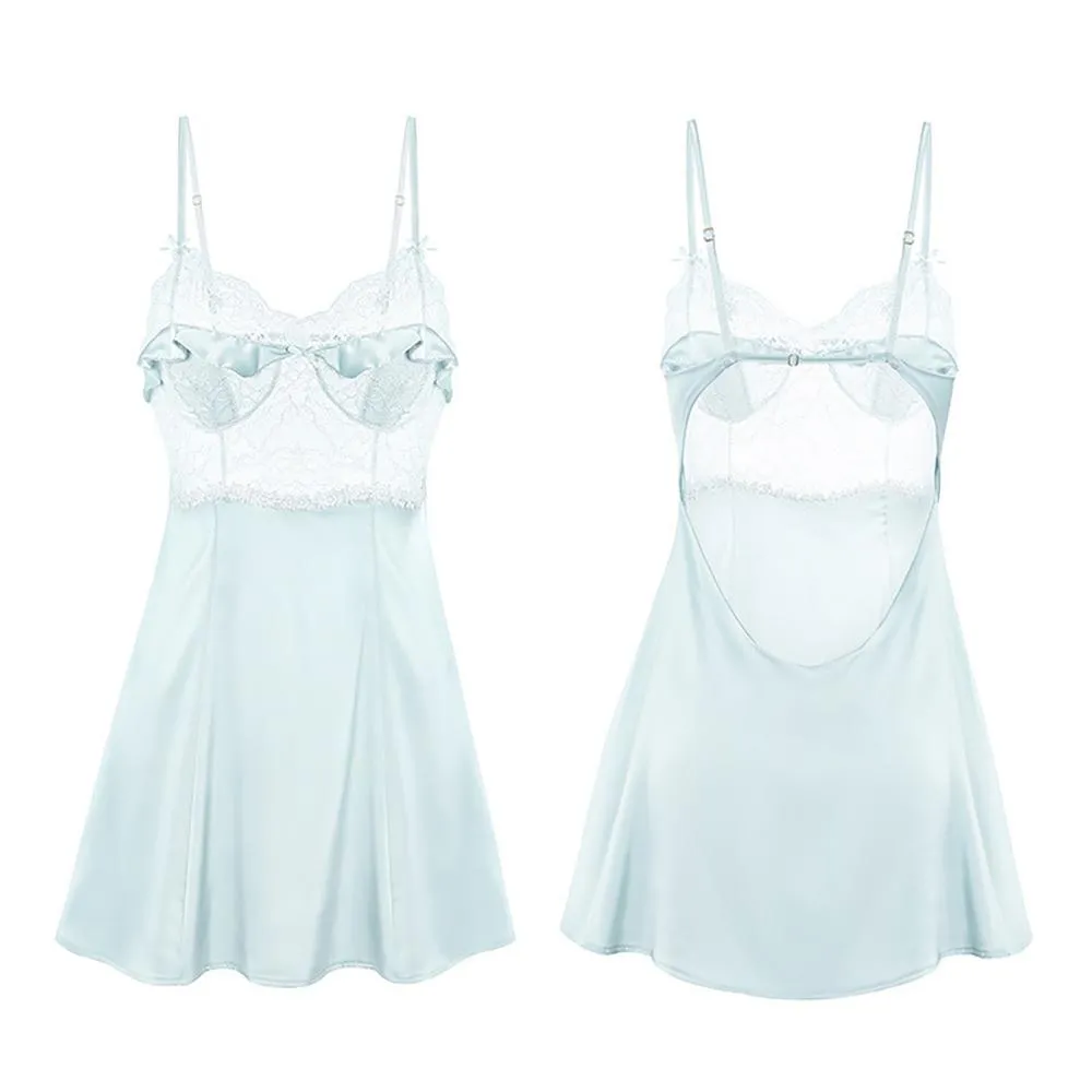 Seductive French Babydoll Dress Lace Backless Valentine Lingerie Nightgown