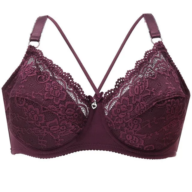Sexy Big Size Bra C D E Cup Thin Lace Bras For Women Female Brassiere Soft Plus Size Purple Lingerie Deep V Sexy Underwear 2019