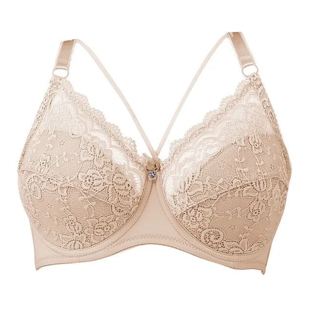 Sexy Big Size Bra C D E Cup Thin Lace Bras For Women Female Brassiere Soft Plus Size Purple Lingerie Deep V Sexy Underwear 2019
