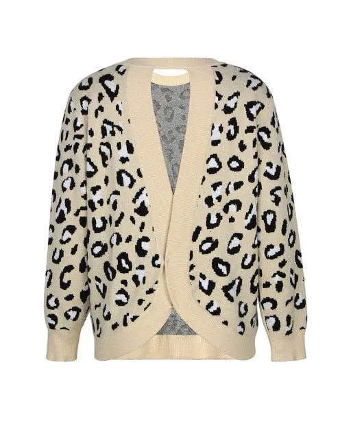 Sexy Open Back Leopard Sweater Women