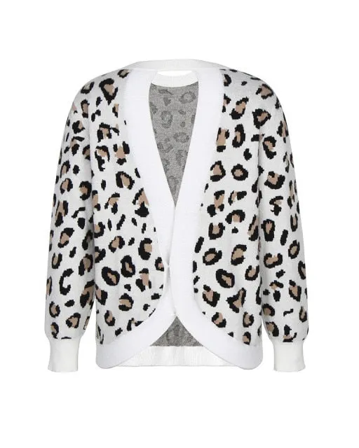 Sexy Open Back Leopard Sweater Women