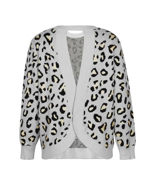 Sexy Open Back Leopard Sweater Women