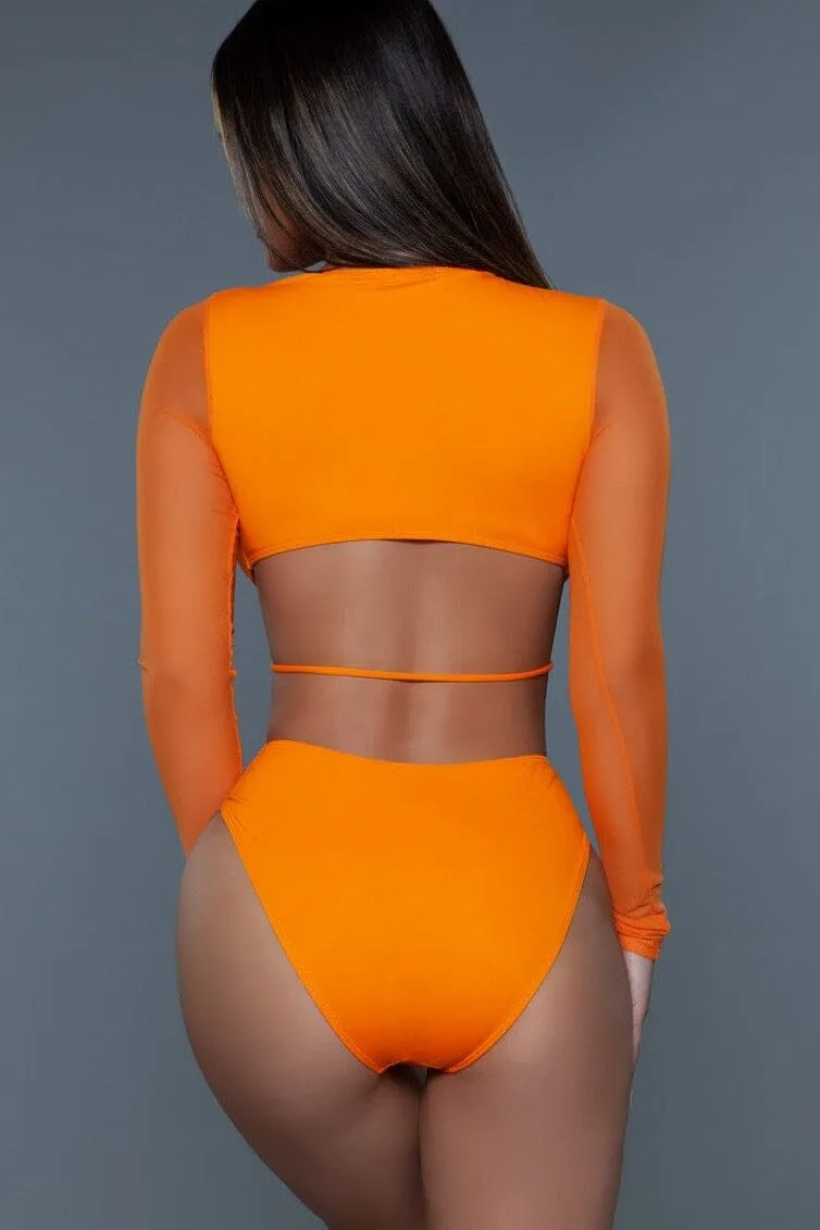 Swimsuit With Mesh Long Sleeves