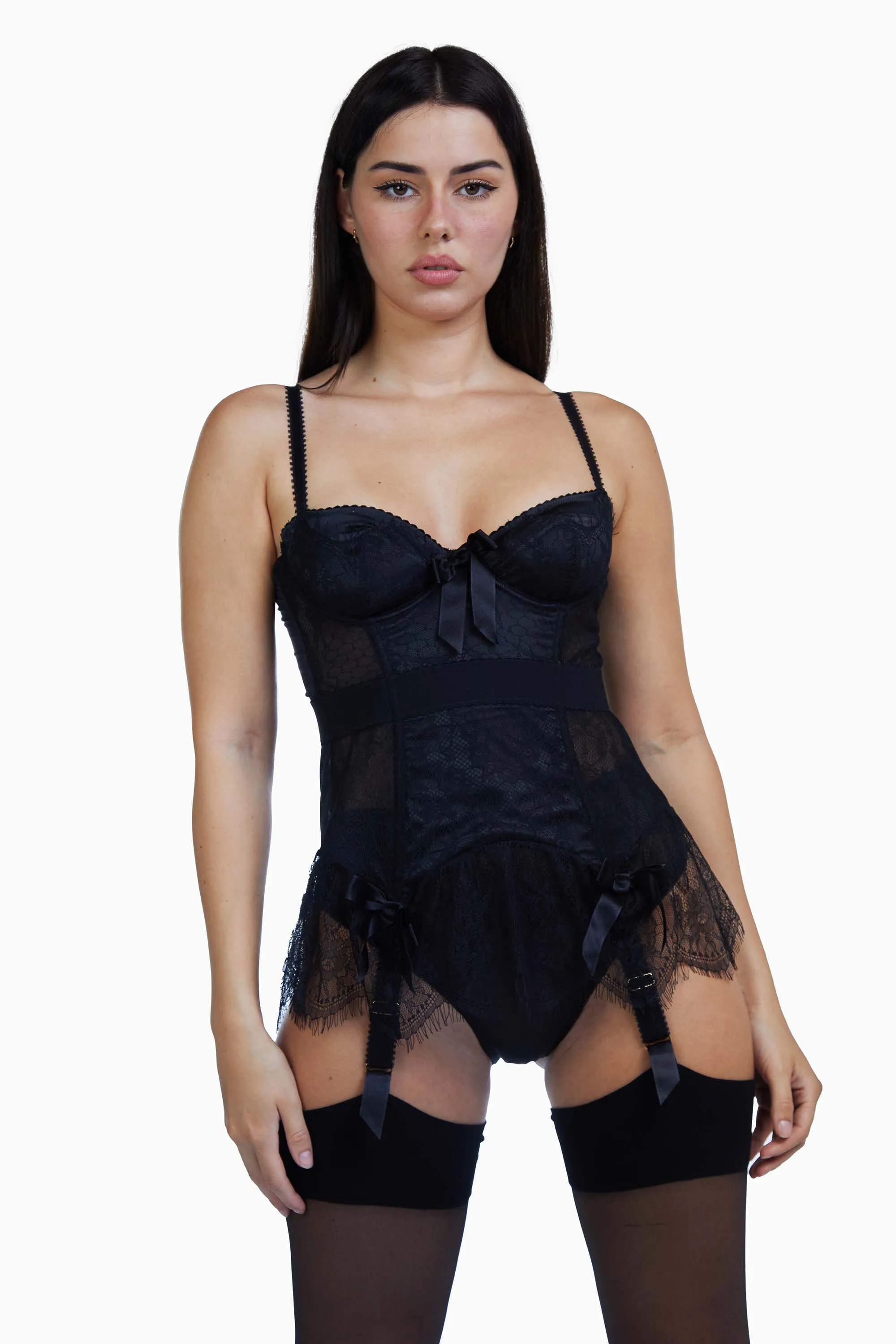 Tempest Black Lace Basque with Bows