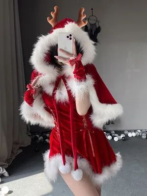 Velvet Christmas Dress with Cape