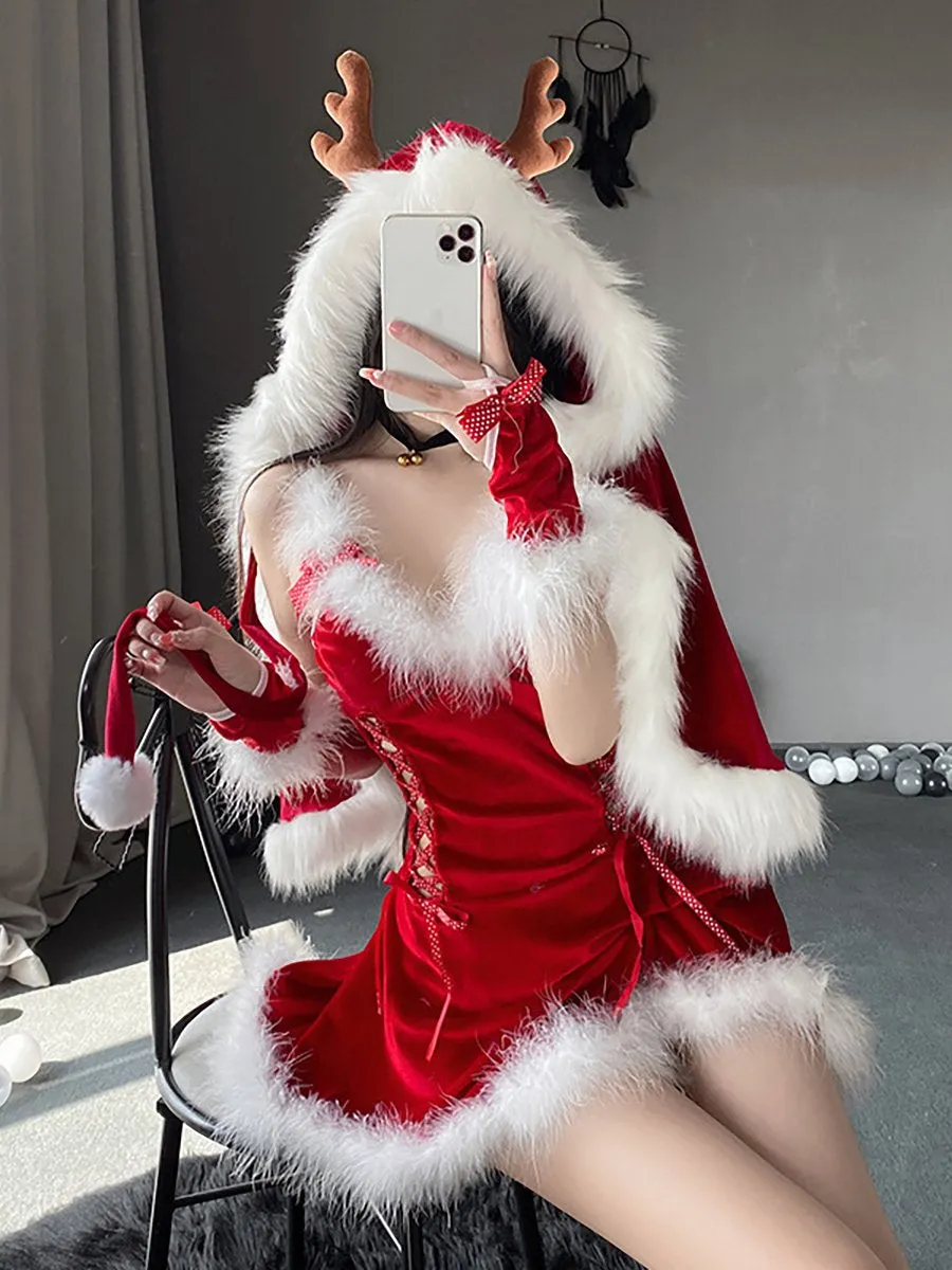 Velvet Christmas Dress with Cape