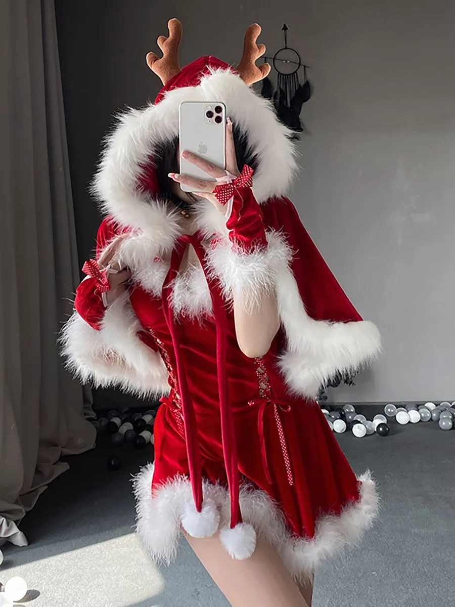 Velvet Christmas Dress with Cape