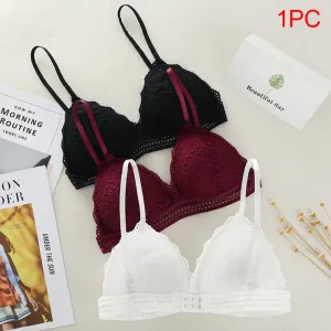 Women Bralette French Style Lace Bra Girls Triangle Cup Lingerie Deep V Wireless Underwear Soft Thin Seamless Bra