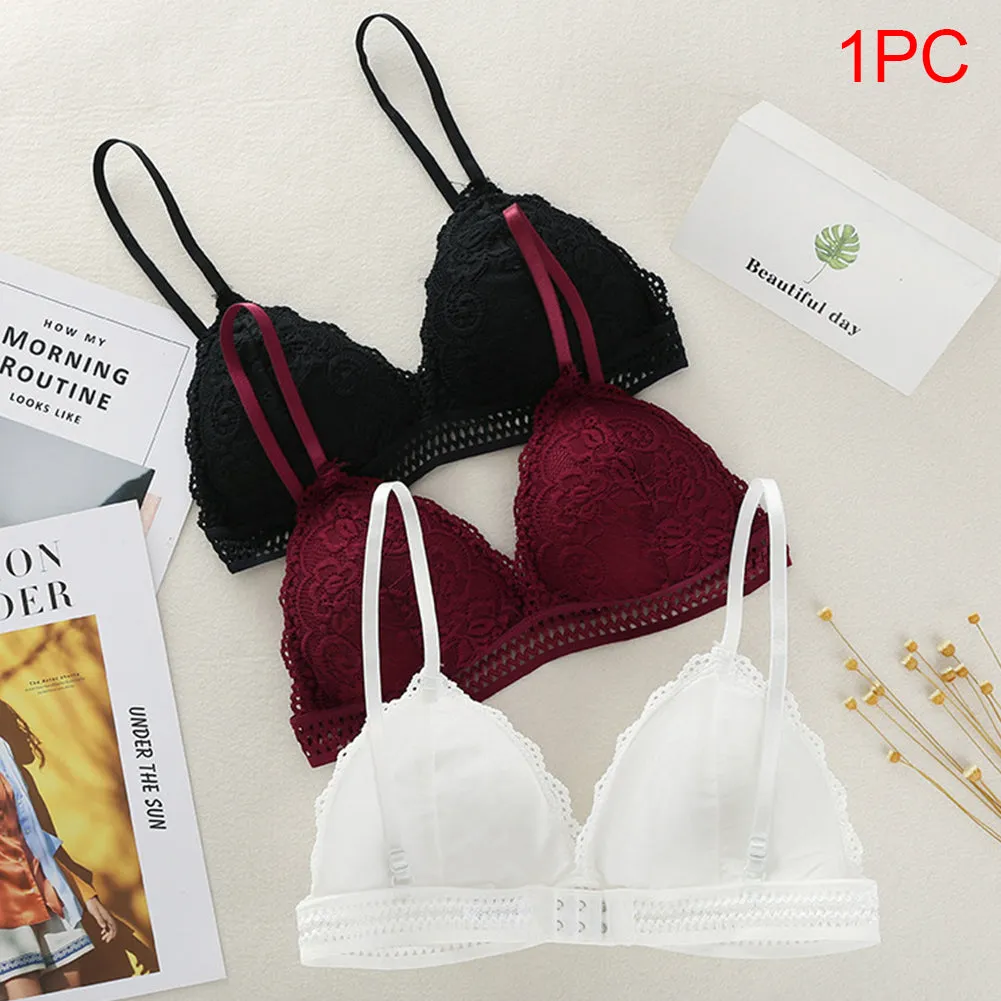 Women Bralette French Style Lace Bra Girls Triangle Cup Lingerie Deep V Wireless Underwear Soft Thin Seamless Bra