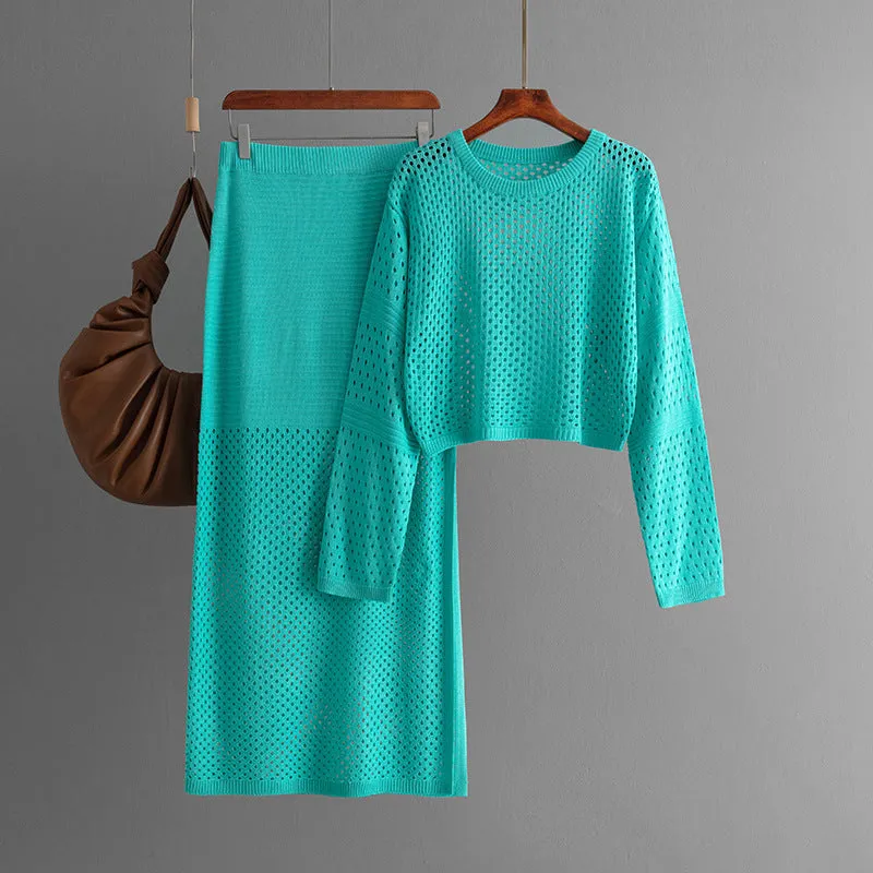 Women's Hollow Sweater Long Skirt Fashion