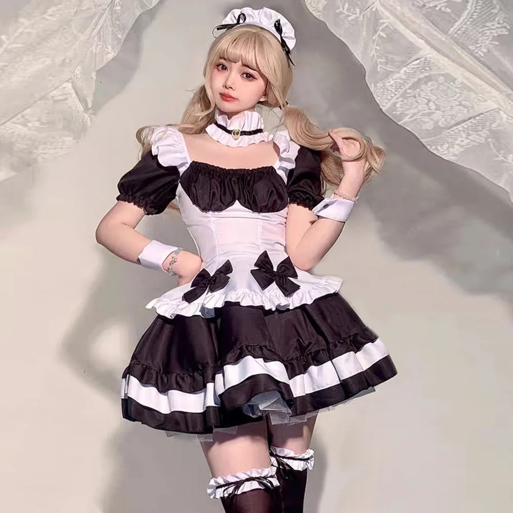 Yomorio Anime Maid Cosplay Costume Gothic Lolita Outfits 7 Pieces Adult Maid Halloween Uniform